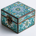 Joyeros - Madera-Metal - 21 x 21 x 10 cm - Turquesa-Blanco-Azul-Amarillo-Marron - Floral oriental