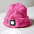 Gorros con Luz LED - Acrilico - 27 x 22 cm - Rosa - Punto elastico con foco cuadrado frontal