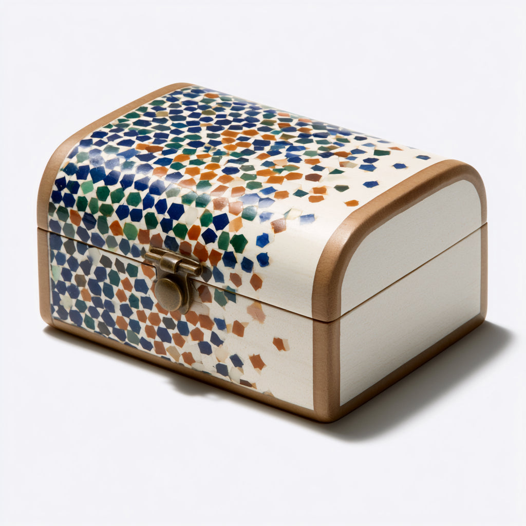 Joyeros - Madera-Metal - 20 x 13 x 11 cm - Crema-Azul-Verde-Naranja - Mosaico curvado
