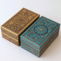 Joyeros - Madera-Metal - 23 x 13 x 8 cm - Dorado-Turquesa-Marron - Grabado floral