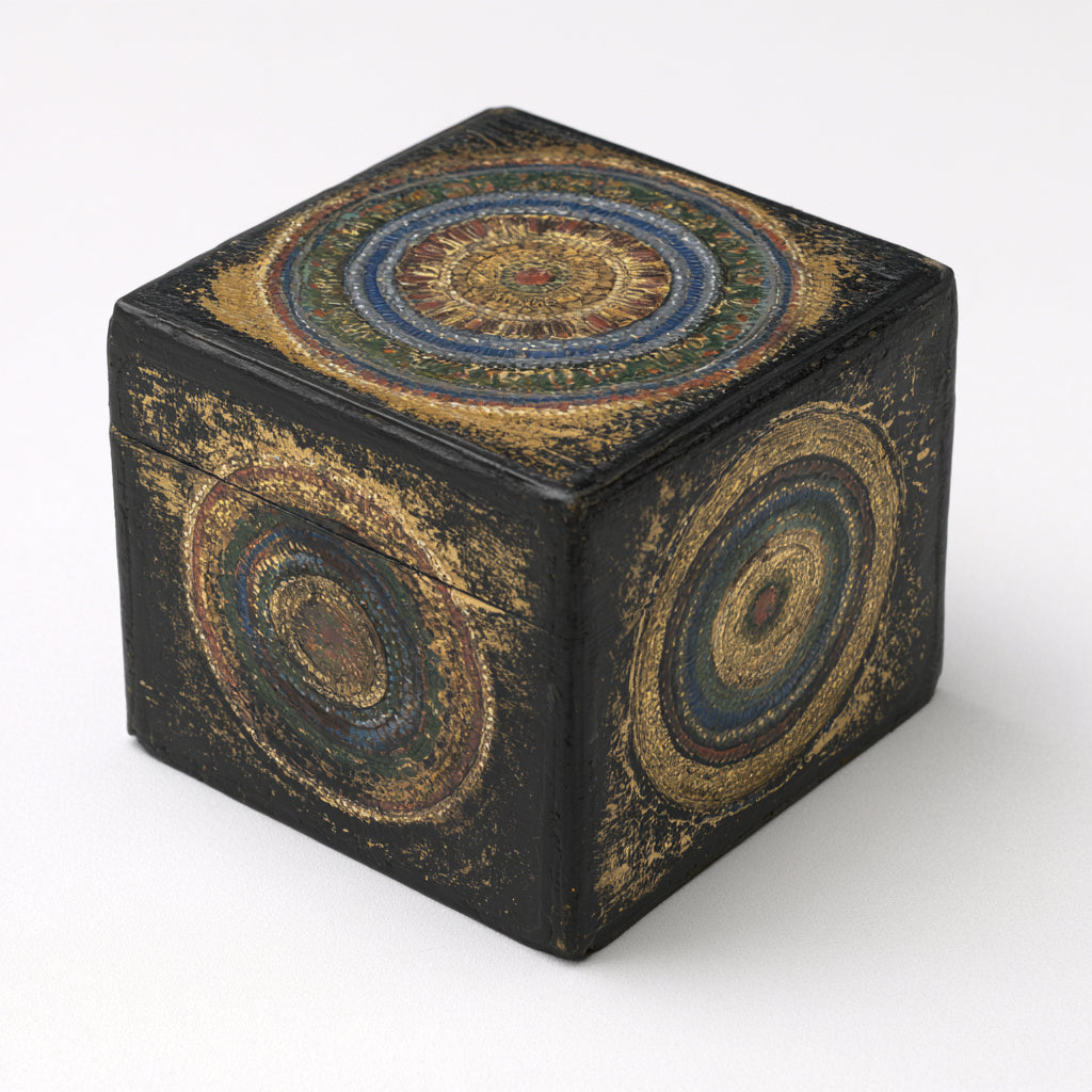 Joyeros - Madera-Metal - 13 x 13 x 12 cm - Negro-Dorado-Azul-Verde-Rojo - Mandala circular