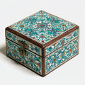 Joyeros - Madera-Metal - 20 x 20 x 10 cm - Turquesa-Blanco-Rojo-Marron - Floral artesanal