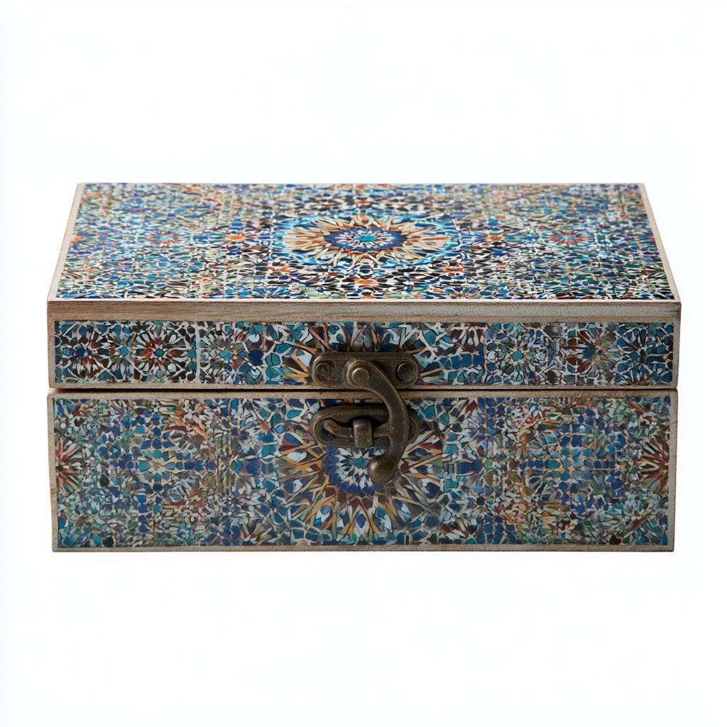 Joyeros - Madera-Metal - 25 x 15 x 8 cm - Azul-Crema-Marron-Naranja - Mosaico ornamental