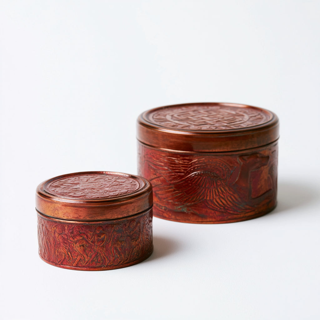 Joyeros-Metal-14 x 14 x 9 cm-10 x 10 x 6 cm-Marrón rojizo-Cobre-Vintage tallado