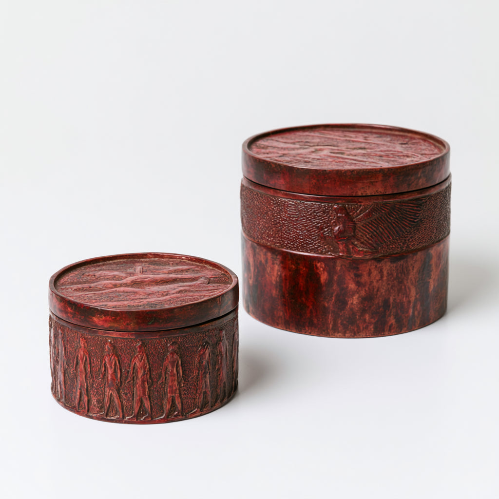 Joyeros-Metal-14 x 14 x 12 cm-10 x 10 x 7 cm-Rojo-Cobre envejecido-Antiguo relieve