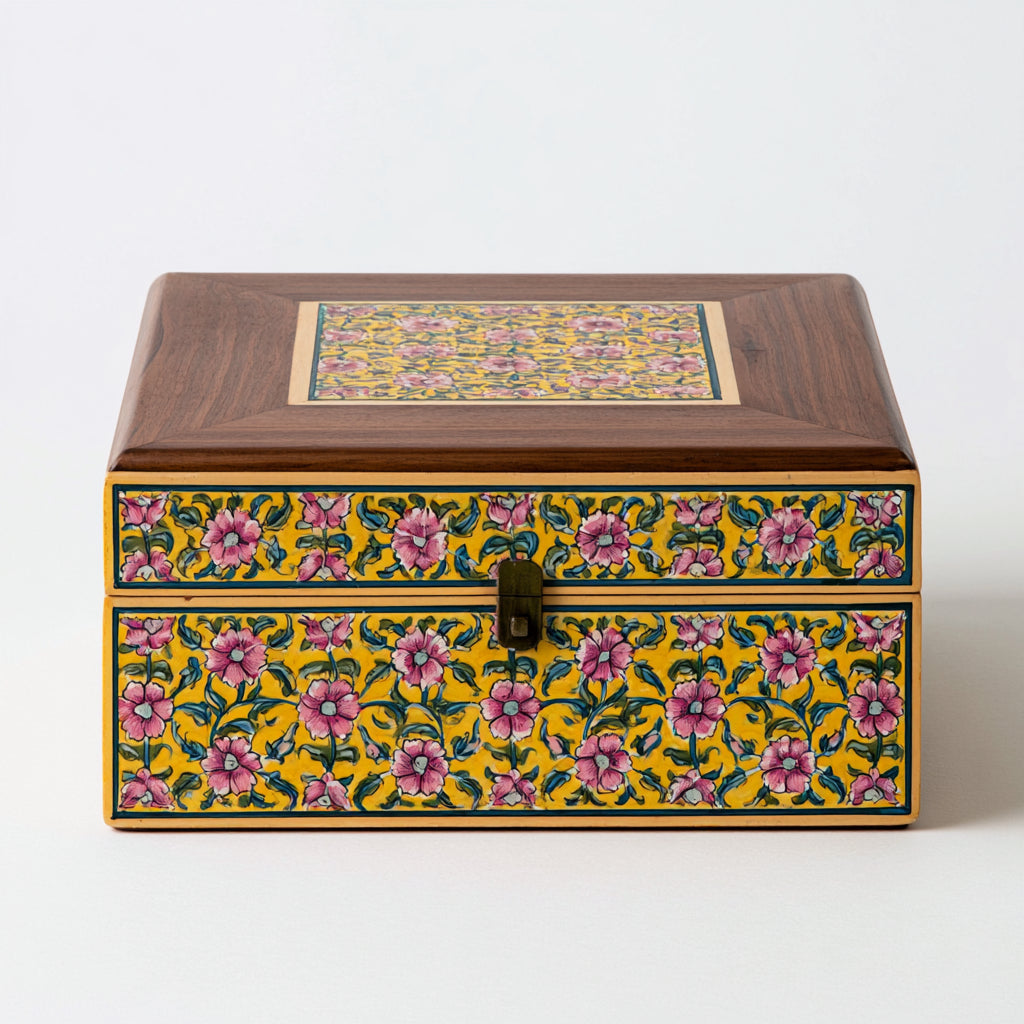Joyeros - Madera-Metal - 24 x 16 x 12 cm - Amarillo-Rosa-Verde-Marron - Floral clasico