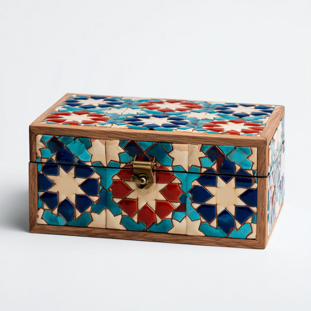 Joyeros - Madera-Metal - 24 x 13 x 8 cm - Azul-Rojo-Crema-Marron - Mosaico artesanal