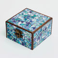 Joyeros-Madera-Metal-17 x 17 x 9 cm-Azul-Turquesa-Blanco-Marrón-Mosaico costero