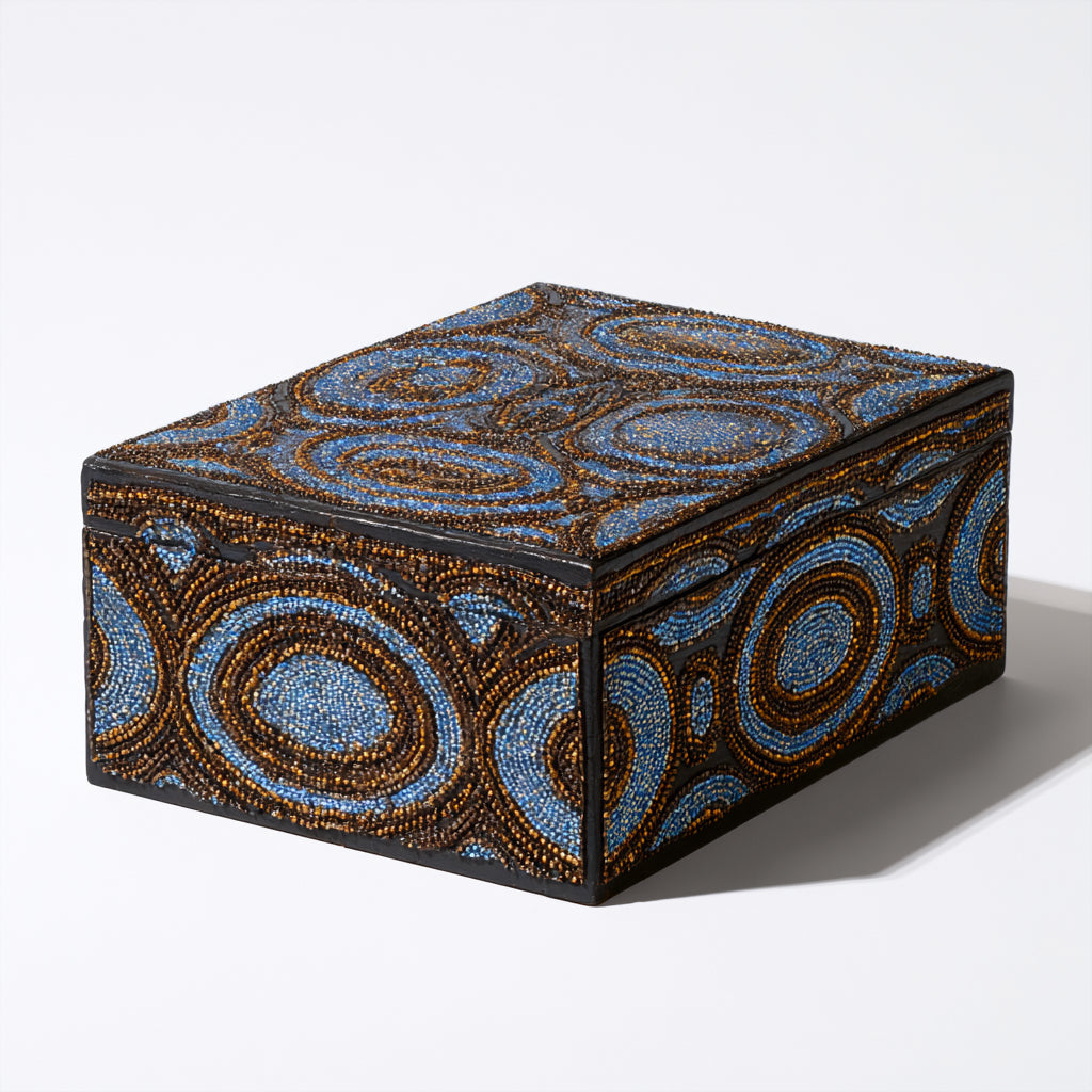 Joyeros - Madera-Metal - 24 x 16 x 9 cm - Negro-Azul-Dorado-Marron - Motivo circular